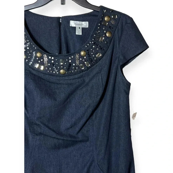 1848. DRESSBARN BEJEWELED MINI LENGTH DRESS CAP SLEEVES SIZE 8 CHAMBRAY MATERIAL - Picture 2 of 10